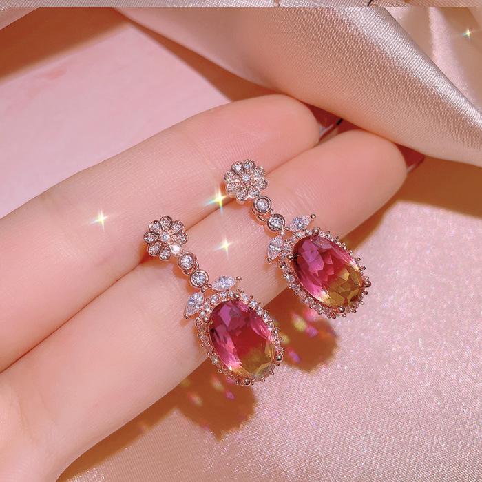 Gradient Effect Necklace Pigeon Blood Red Live Ring Necklace Stud Earrings Jewelry Set Female