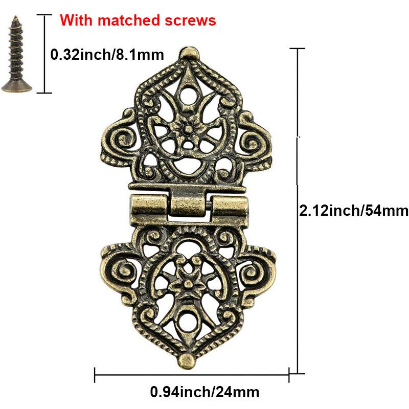 5Pcs Antique Decorative Hinges Bronze Engraving Design Box Hinges Jewelry Box Hardware DIY Box Metal Hinges for Wooden Cases