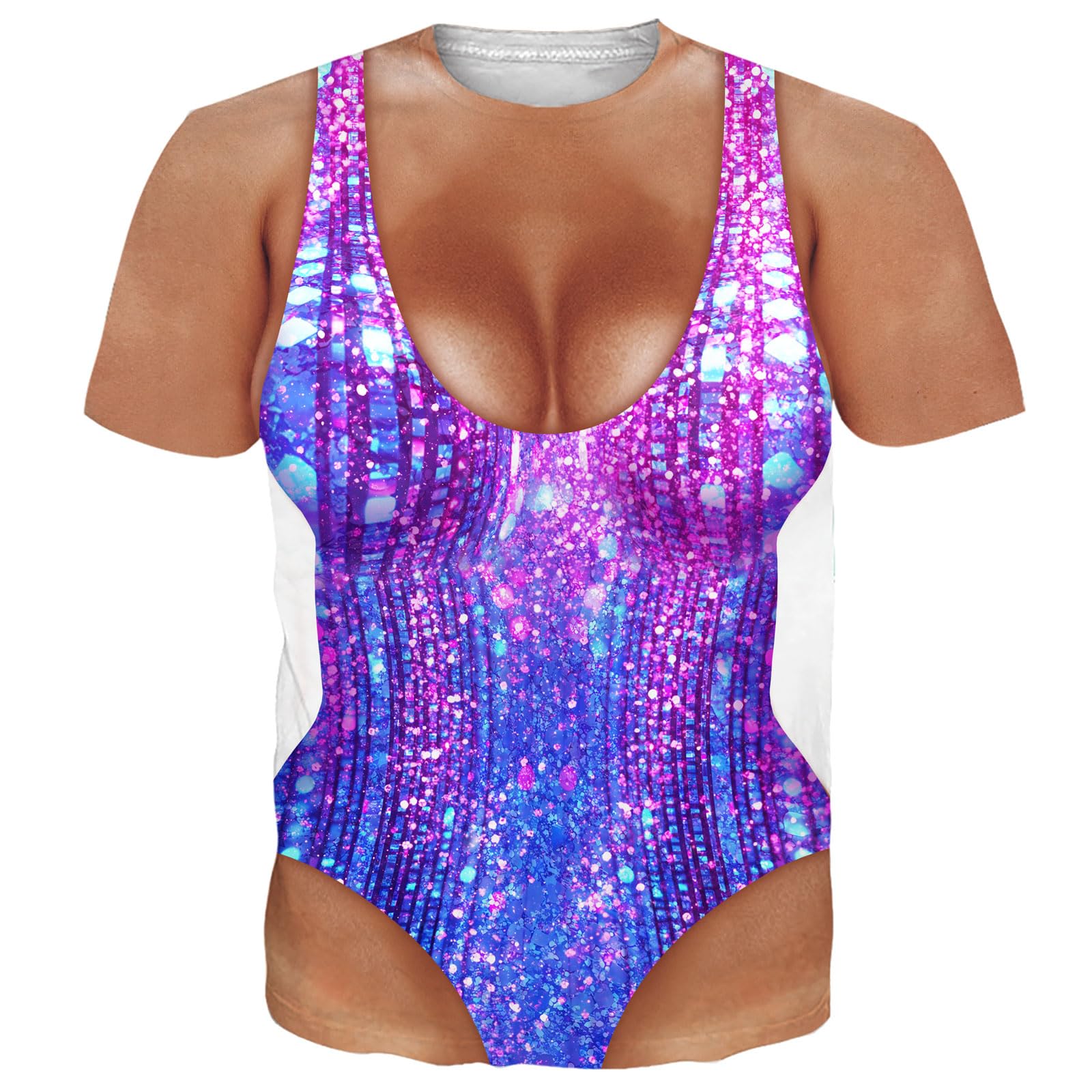 Neues lustiges Bikini T-Shirt Fake Bauchmuskeln 3D-Druck Herren Damen Kurzarm T-Shirts Oversized Harajuku Y2K T-Shirts Tops Kinderkleidung S purple