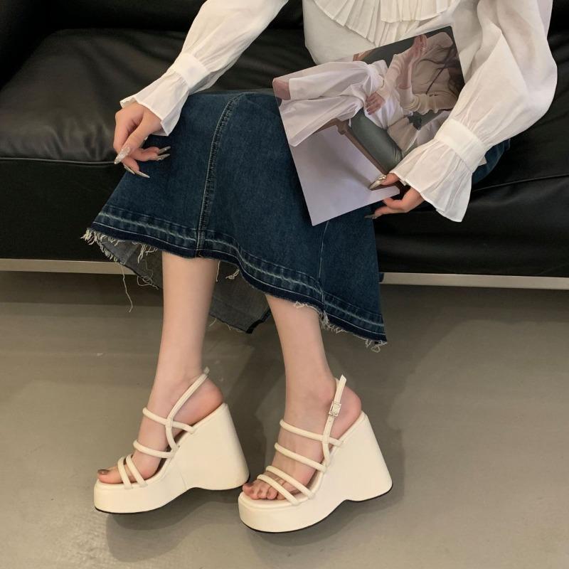Womens Strappy Platform Sandals Open-toed High-heeled Sandals for Women Designer Square Toe Wedge Sandal Sandalias Mujer