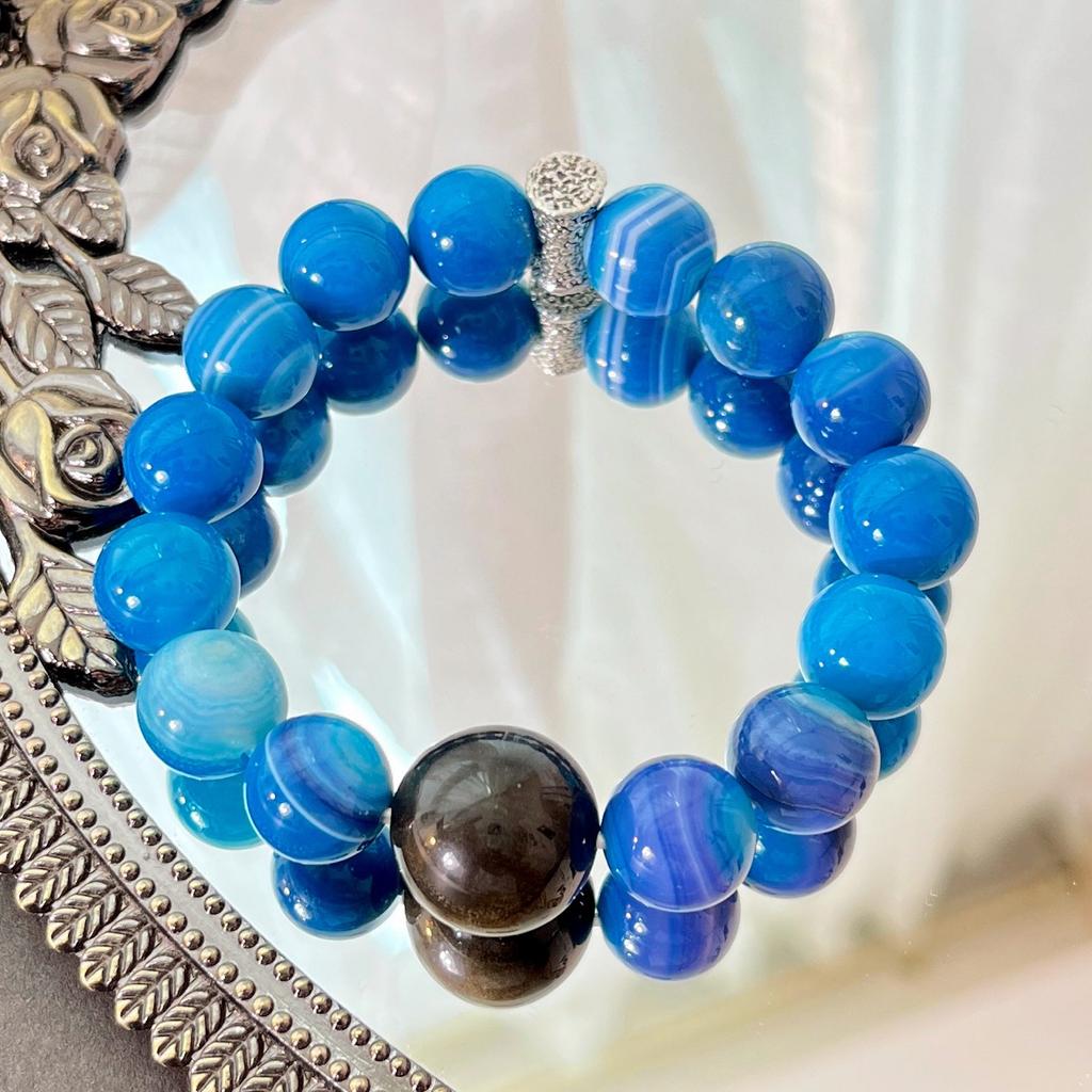 12Mm Natural Agate Obsidian Bracelet Bracelet.