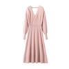 Women's Cashmere V-Neck Ribbed Waist Long Dress - Autumn/Winter Collection