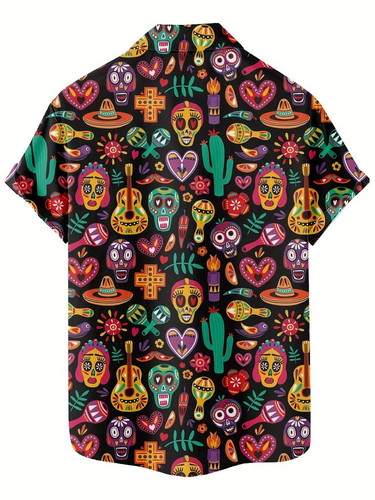 Colorful Graffiti Art Mexican Style 3D Print Men'S Shirt Casual Individual Street Hawaiian Shirt