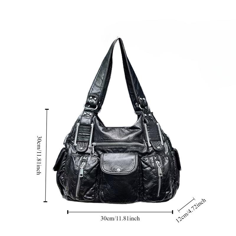 Ladies Y2K Spice Girl Multi-Pocket Locomotive Bag Large Capacity Washed Shoulder Crossbody Bag