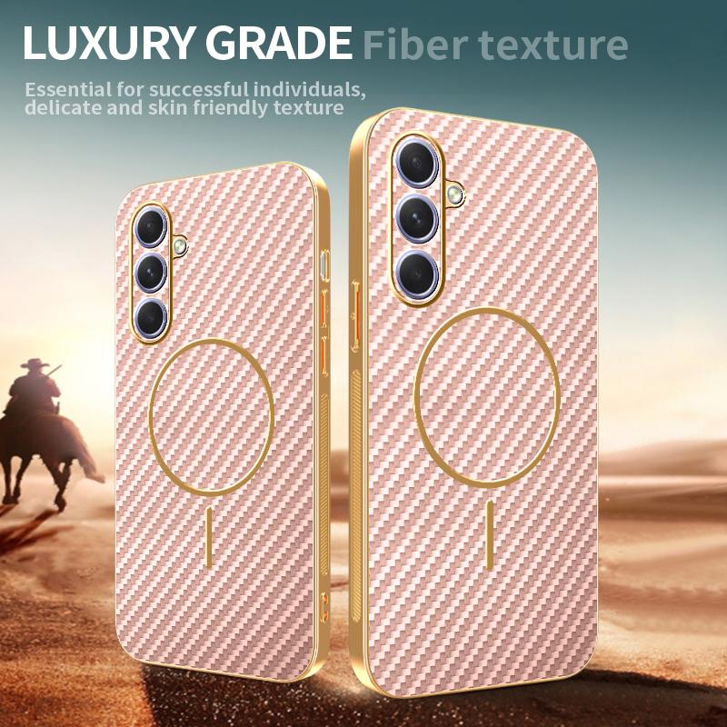 For Samsung Galaxy A55 5G Phone Case Carbon Fiber Textured Electroplated TPU Back Cover