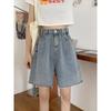 Women's Summer Thin Denim Shorts with High Waist, Loose Fit, Slimming Effect, and Oversized Straight Leg Wide Leg Capris