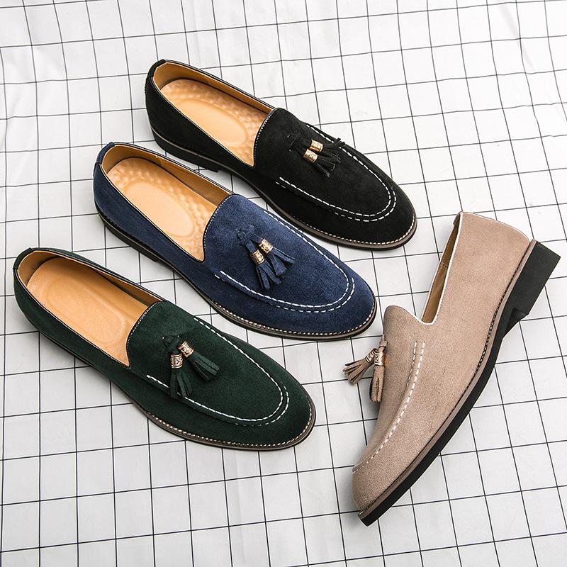 Spring and Autumn Suede Casual Shoes, Fringed Leather Shoes for Men with One Foot, Lazy Shoes, Large Size Foot Loafers for Men