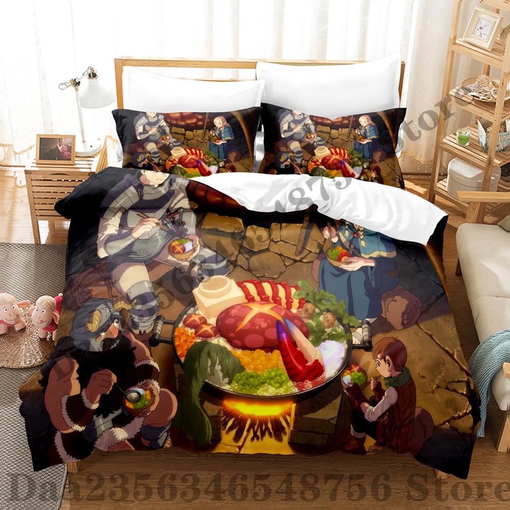 Delicious in Dungeon Bedding Set Single Twin Full Queen King Size Bed Set Adult Kid Bedroom Duvetcover Sets Anime Bed Sheet Set
