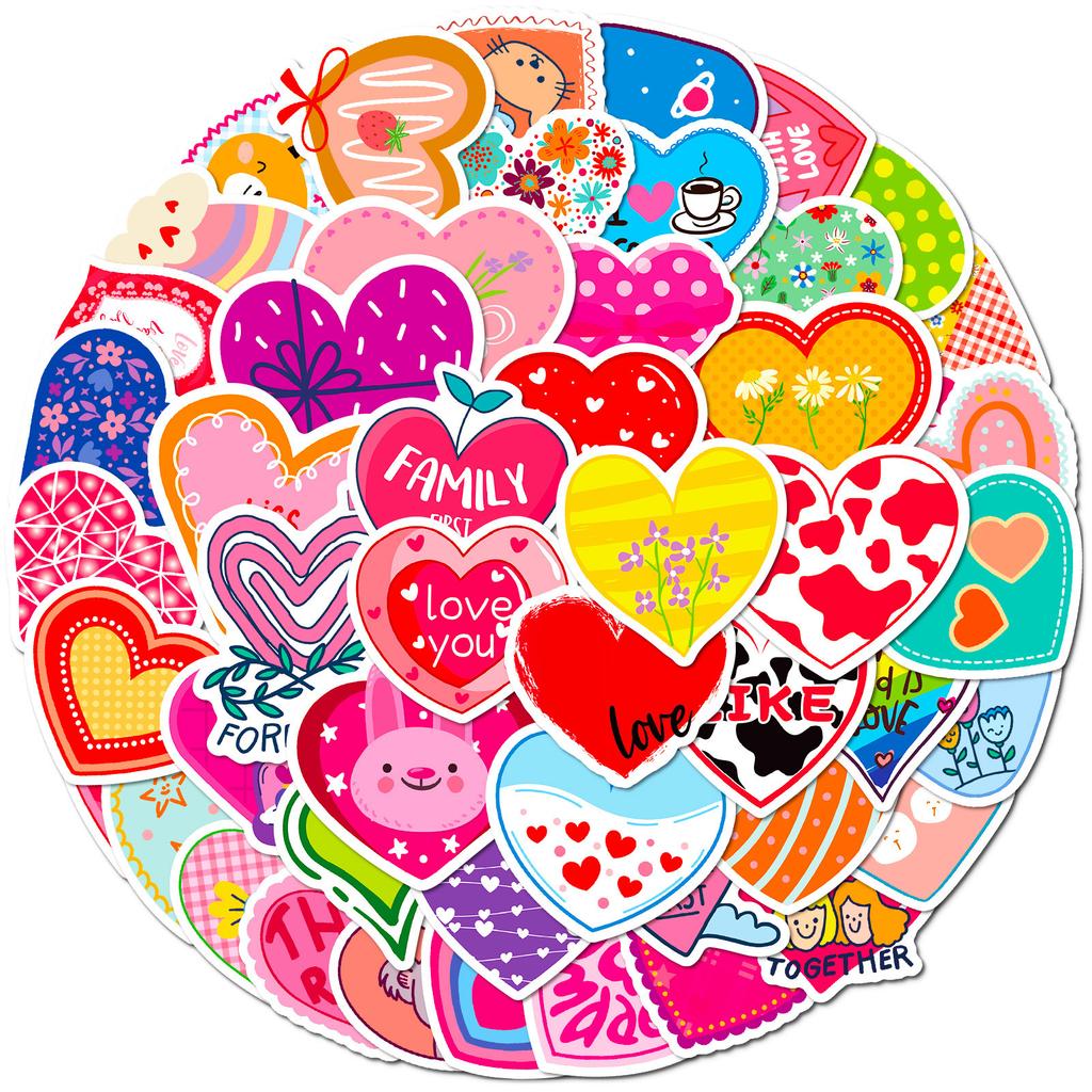 50 PCS Shiny Cute Heart Stickers - Kawaii Doodle Decals for Journal, Skateboard, DIY Craft