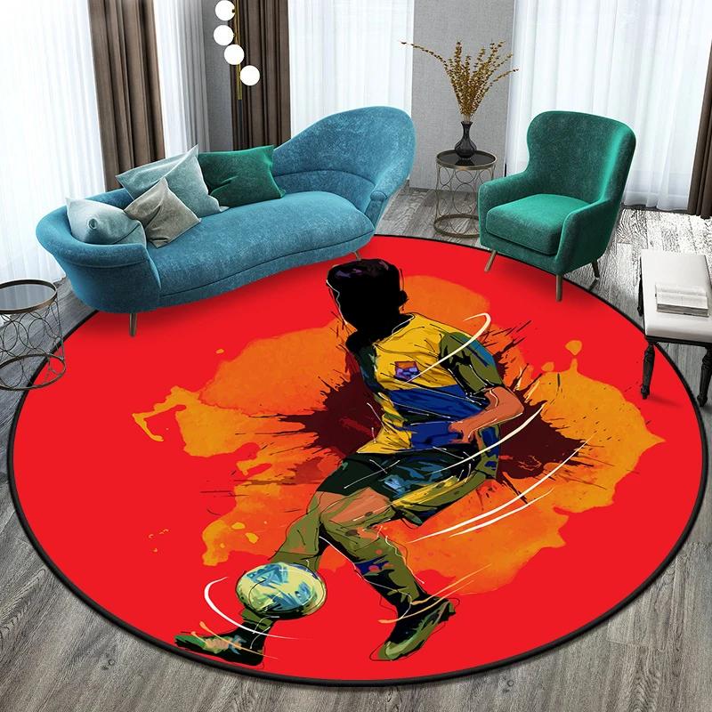 Fußball Fußballfeld Bedruckter Runder Teppich für Wohnzimmer Matte für Kinder Bodenteppich Yogamatte Schlafzimmer E-Sport Stuhl Rutschfeste Matten