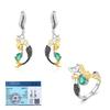 Gorgeous mermaid-shaped design paired with natural green agate gems ring Earrings Set 925 silver fine jewelry for women and girl