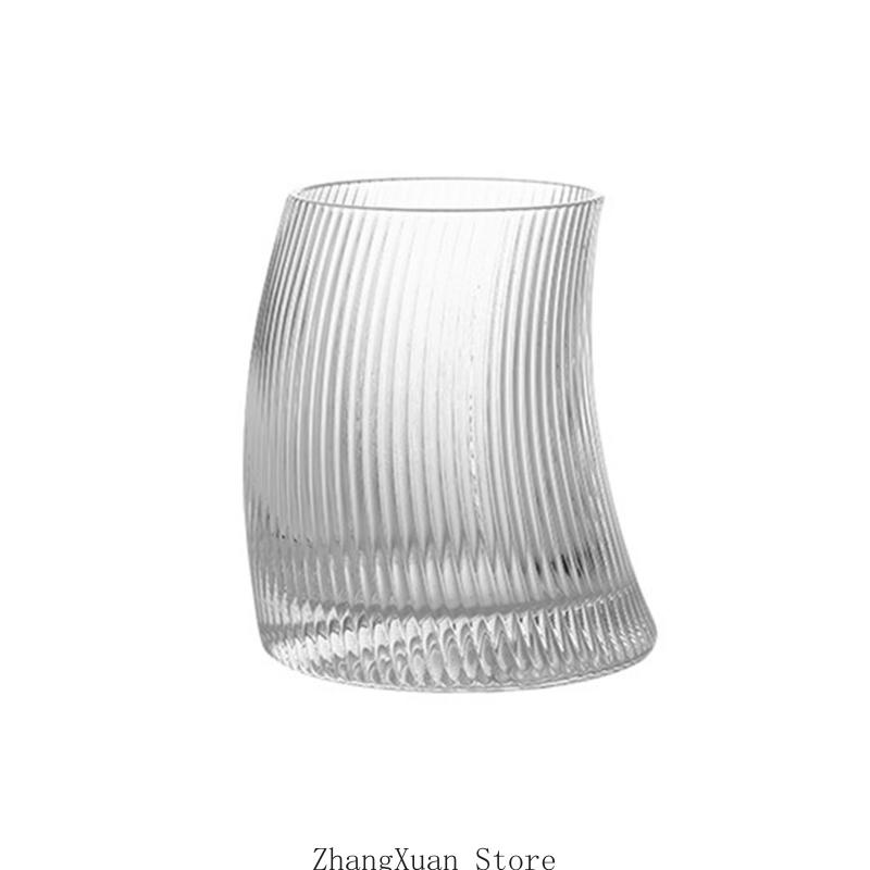 

Curved Moon Glass Mug Transparent Ribbed Drinking Cup for Home Breakfasts Parties Event and Social Gatherings