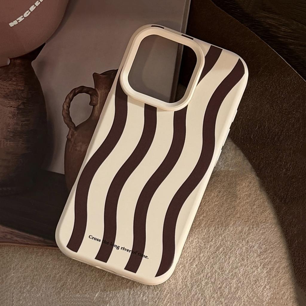 Wavy Striped Iphone17promax Phone Case Apple 14 Retro Brown Stand 16 Suitable for 13 Advanced Personalities