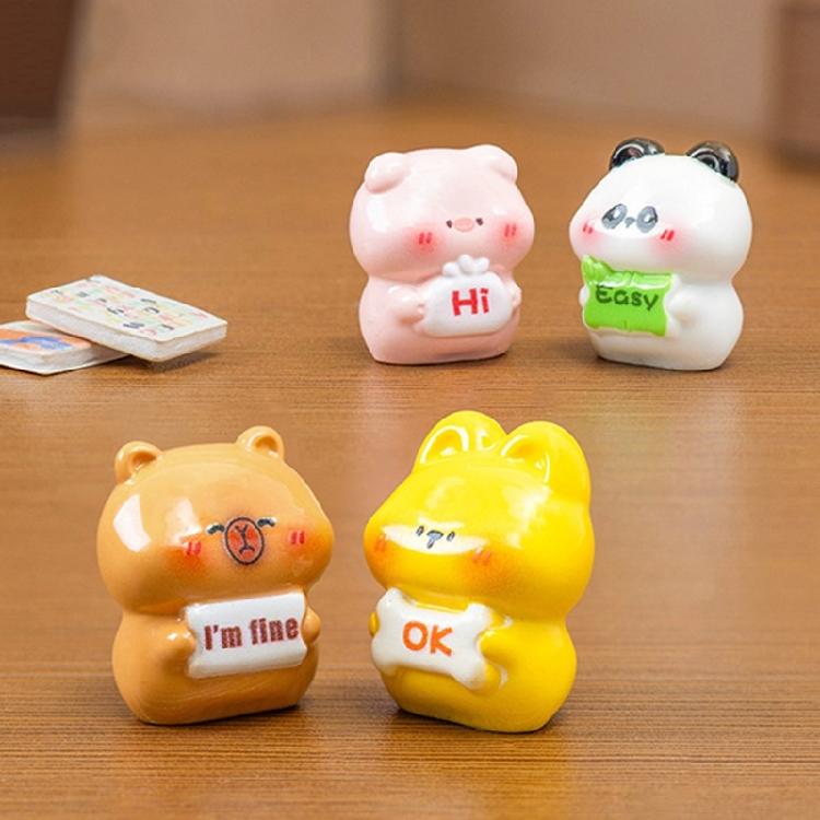 Collection Of 4 Funny Cartoon Animal Figurines With Emotional Signs For Enhancing Kids Room And Office Desktop Decors