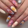 1 Set 3D Press On Nails Easy Removal Almond French Tip Stick-on Fake Nails Full Cover Glue On False Nails Women DIY Manicure Supplies