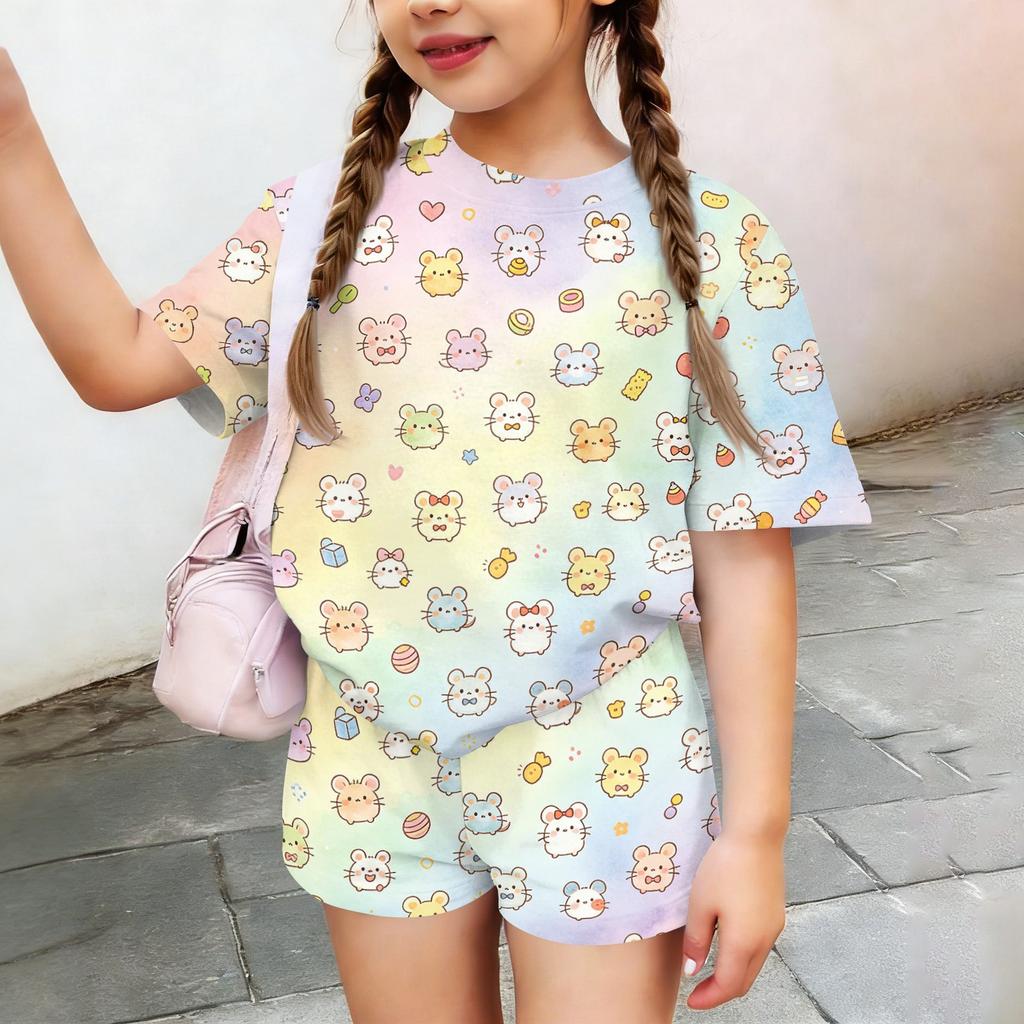 Kids Casual Short Sleeve Shirt and Shorts Set Animal Print Lightweight Soft Fabric Comfortable Fit Summer Outfit for Boys and Girls
