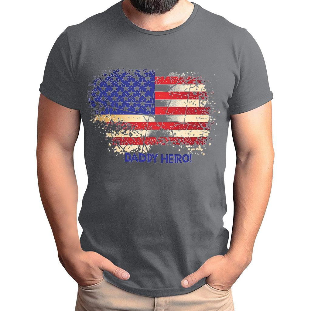 Tricou de Bărbați cu Imprimeu Steag pentru Ziua Tatălui, Top Lejer Casual cu Mânecă Scurtă