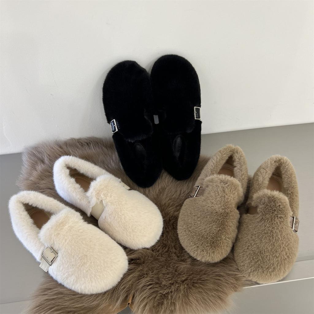 Fashion Round Toe Lamb Fur Shoes Woman 35-40 Big Size Furry Mocasines Warm Winter Shoes Female Lambwool Slip on Loafers Curly Fur Flats