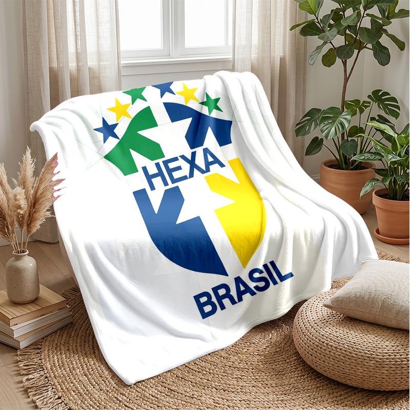 Brazil Football Printed Flannel Blanket Skin Friendly Warm Decorative Throw for Indoor Couch Bed Daily Use