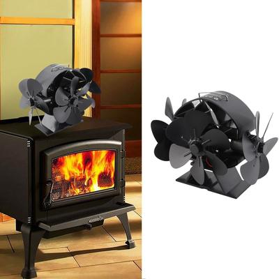 Heat Powered Stove Fan 3 Heads 18 Blade Aluminum 270 Degree Blowing Fireplace Fan with Protective Cover Handle for Home Wood