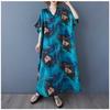 Women's Vintage Long Dress with Cotton and Linen Patterns