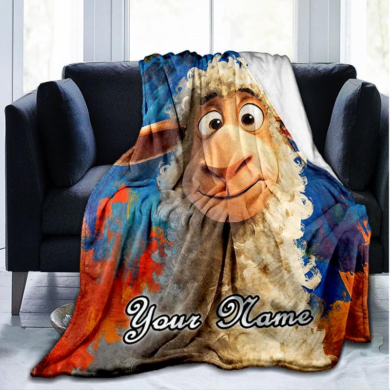 1PC Custom Name "Whimsical Sheep Portrait" outdooor Flannel blankets Patterns Throw Blanket All-Season Soft Gift for Couch, Bed, Camping gifts