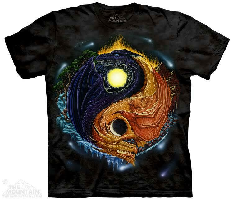 Yin Yang Dragon Sun Moon Legendary Magical The Mountain Cotton T-Shirt S-3X S