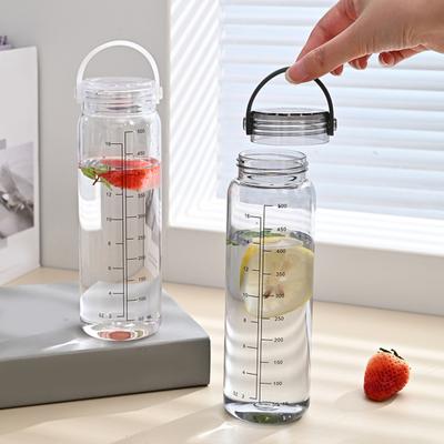 500ML Water Bottle with Scale Portable Handle Large Capacity Leak-proof Men Women Travel Gym Workout Sports Clear Drinking Handy Cup