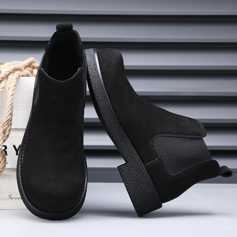 Minimalist Chelsea Boots Men's Leather Big Head Martin Boots Men's Trendy Short Boots Thick Sole Heightening British Style Casual Men's Boots