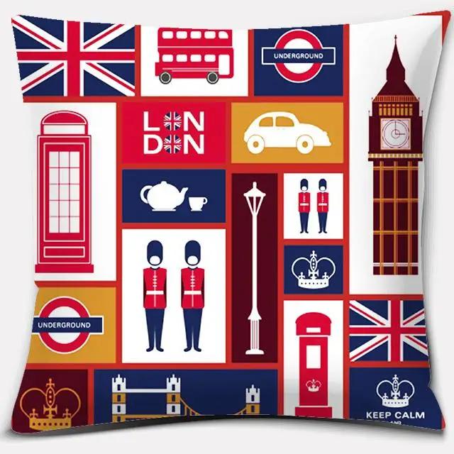 Home Decor LOVE England Series Printed Square Polyester Pillowcase Cushion Cover Bedroom Living Room Ornament funda de almohada