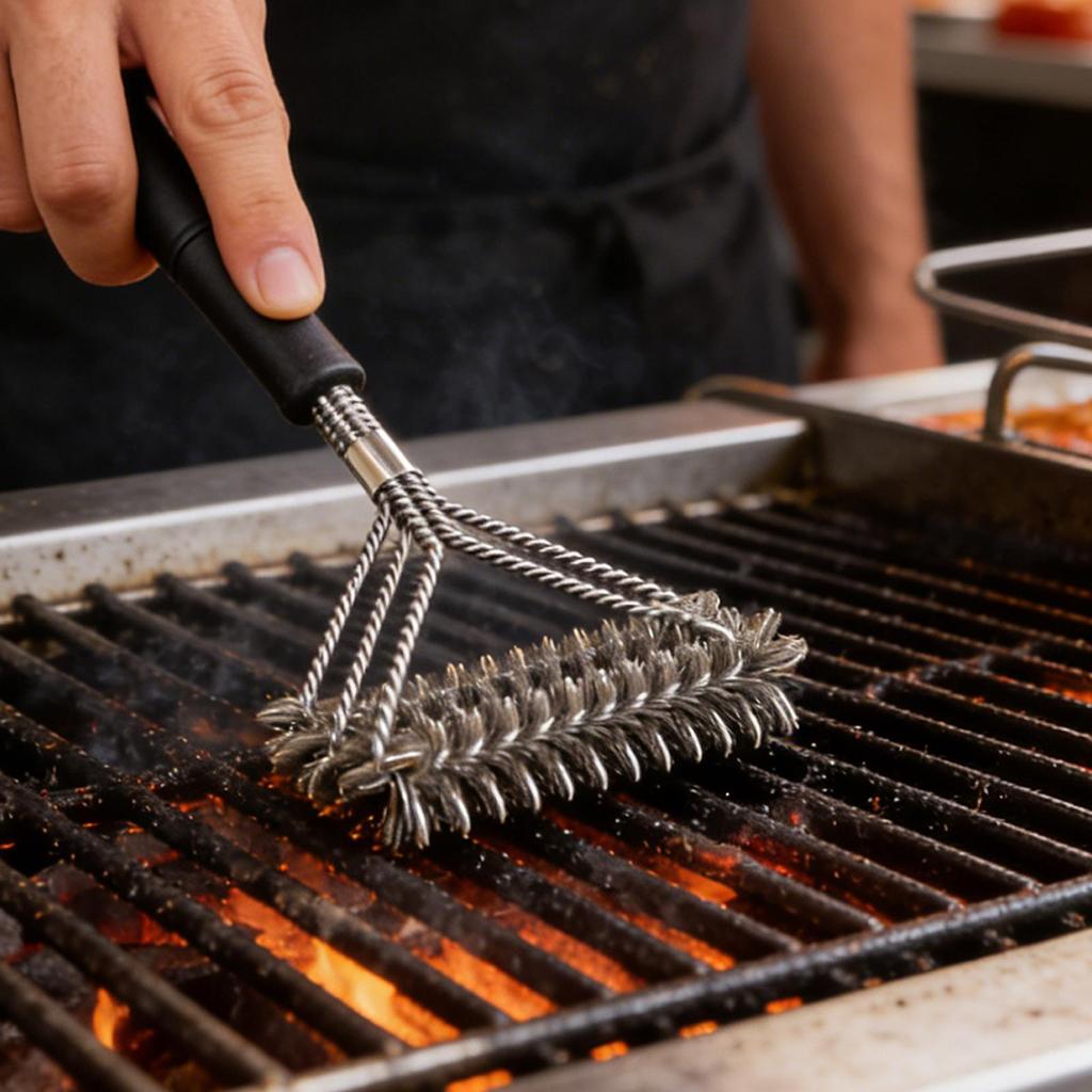 BBQ Grill Brush Cleaning Brushes Tool Grill BBQ Stainless Steel Bristles Non-stick Grilling Kitchen Brushes Barbecue Accessories