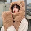 3 In 1 Girl Scarf Bear Hat Furry Caps Scarf with Gloves Set Winter Warm Headgear for Casual Outdoor Wear