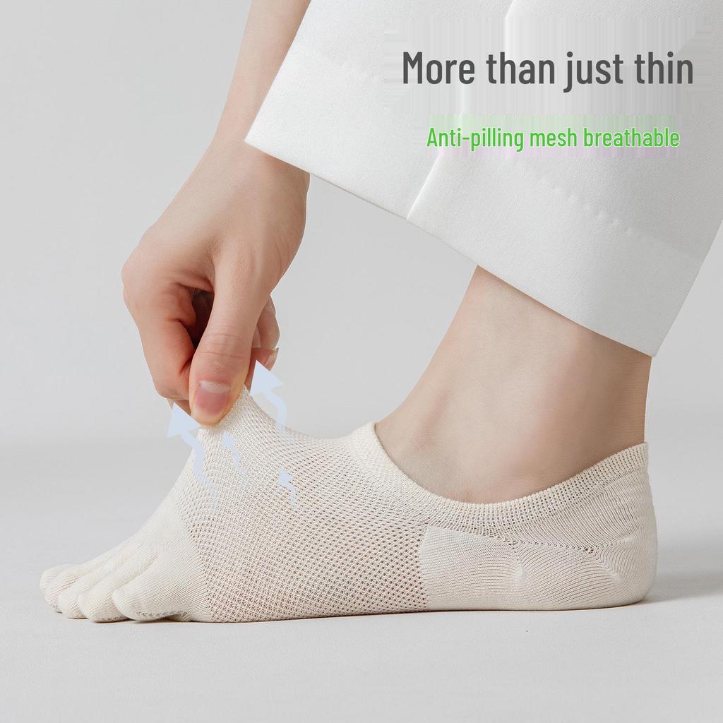 Women's Antibacterial Breathable Cotton Toe Socks - Low-Cut Invisible Boat Style