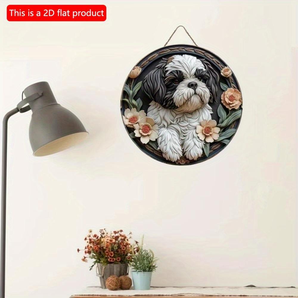 1 szt. 2d płaski okrągły drewniany znak- 20 cm sypialnia sztuczna rzeźba lodowa dekoracja okna wieniec znak dekoracja prezent Shih Tzu motyw dekoracja