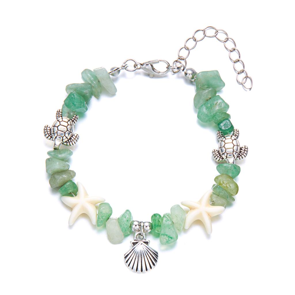 Fashion Sweet Pink Crystal Beaded Bracelet for Women Boho Turtle Starfish Shell Anklets Leg Foot Chain Summer Beach Jewelry Gift