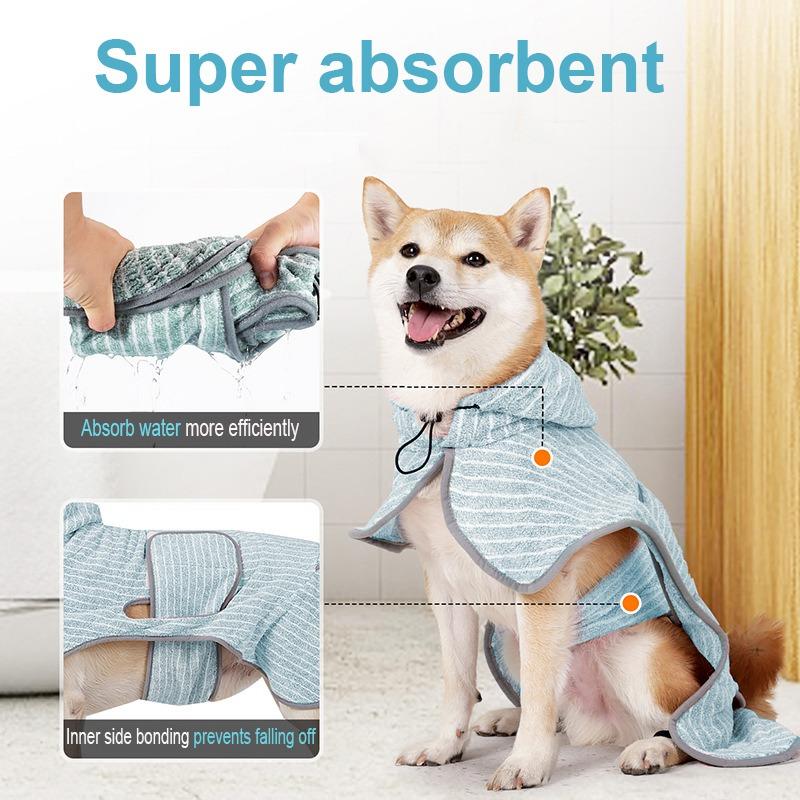 Ręcznik kąpielowy dla zwierząt domowych wielokrotnego użytku, średni i duży pies, owijka pod prysznic, piżama, pasiasty, z kapturem, chłonny ręcznik kąpielowy, produkty do czyszczenia zwierząt domowych