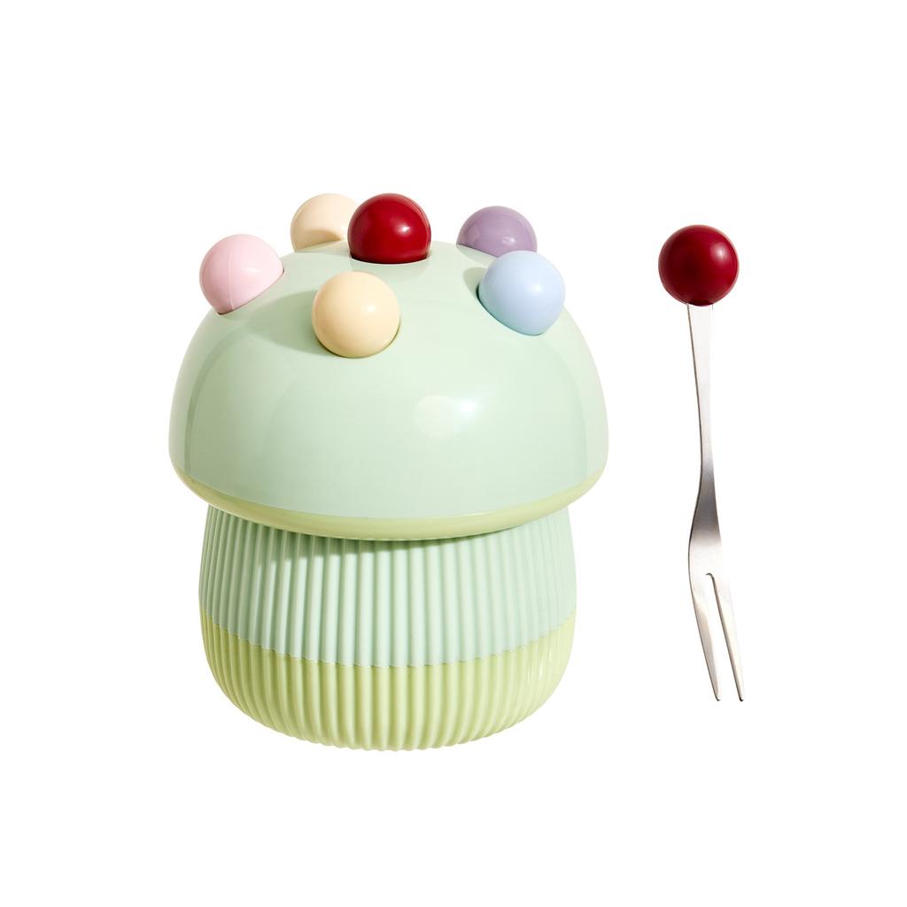 Cute Mushroom Fruit Fork Set, Stainless Steel Dessert Fork with Ceramic Storage Jar, Creative Home Tableware Set