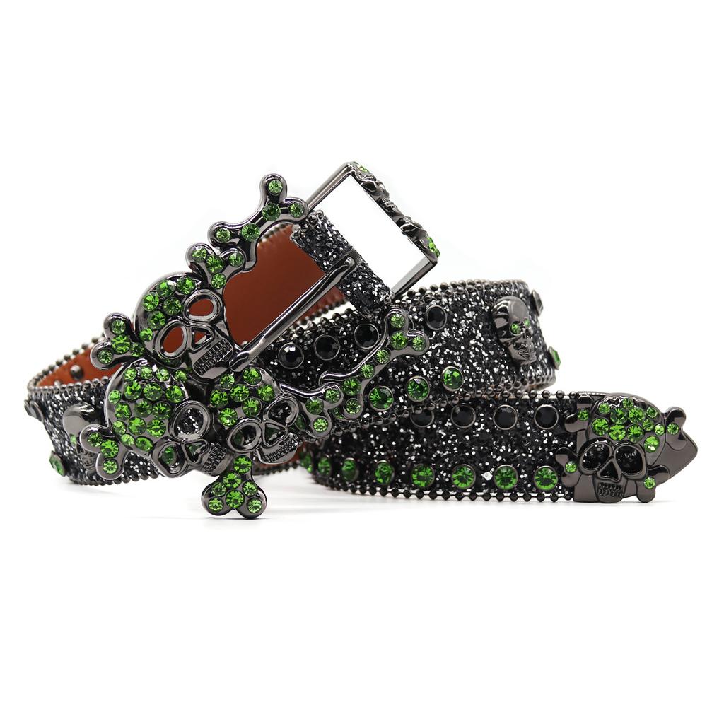 Black and Green Hip-hop European and American Big Skull Belt Personality Trendy Men Jeans Versatile Belt High-end