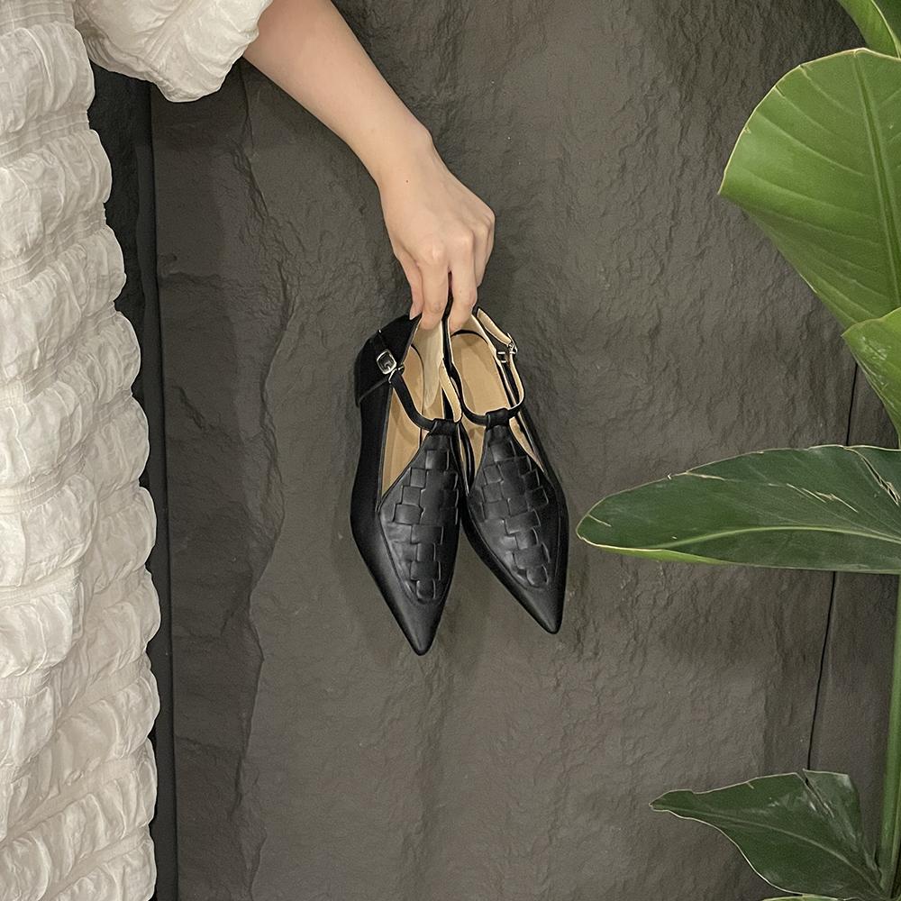 

Мода Острый носок Женские туфли на плоской подошве Лоферы 2024 Новые поступления Туфли на плоской подошве с ремешком на щиколотке Низкий каблук Черный Золотой Коричневый Белый Плетение Дизайн 39 5.5 чёрный