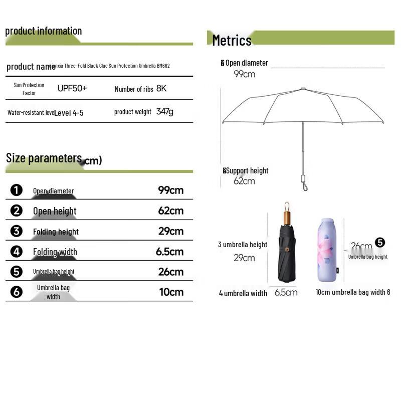 beneunder Three-Fold UV Protection Travel Umbrella