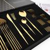 JANKNG Gold 24ks Sada zrcadlového nádobí Sada příborů z nerezové oceli Nůž Vidlička Lžíce Sada příborů Západní luxusní dárková krabička Nádobí