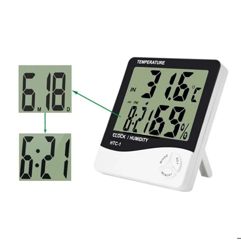 LCD Digital Temperature Humidity Meter HTC-1 Home Indoor Outdoor Hygrometer Thermometer Weather Station with Clock