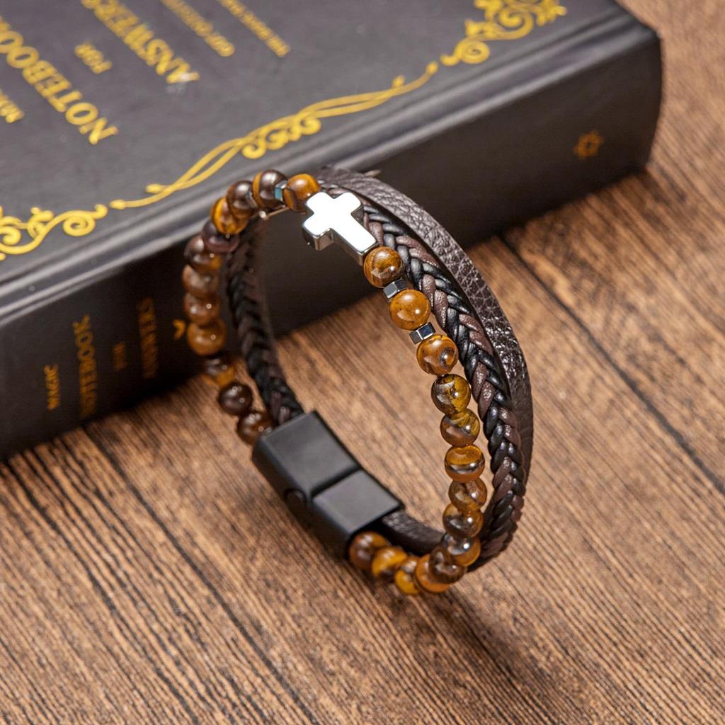 Vintage Turquoise Crystal Floral Triple-Layer Leather Bracelet