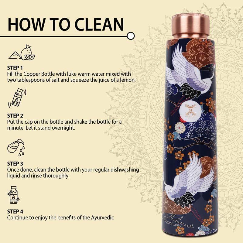 Láhev na vodu z čisté mědi s potiskem Ample Design Experience Ájurvédská harmonie Láhev na vodu z čisté mědi (900 ml)