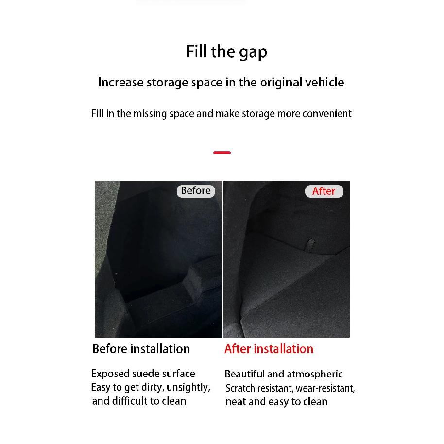 For Tesla Model Y Juniper 2026 Rear Trunk Side Storage Box Cargo Organizer TPE Bin Box Flocking Mat Partition Board Accessories
