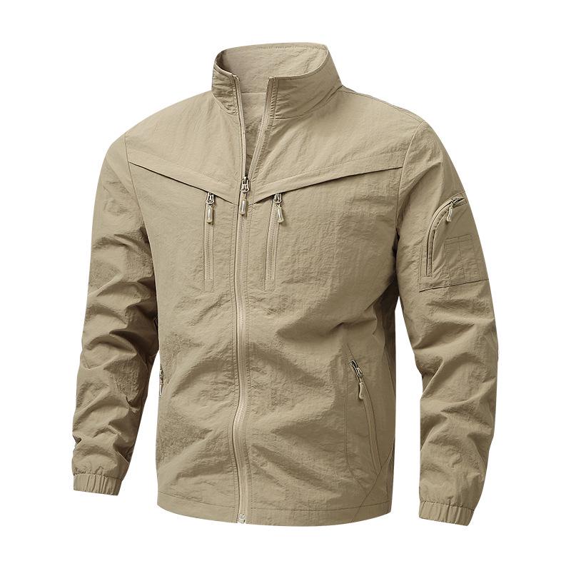 Men's Plus Size Windproof Outdoor Jacket - Spring/Autumn, Thin, Loose, Casual Stand-up Collar
