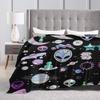 Wonderful Green Alien Universe Wondrous Cosmos With Planet And Stars Blanket Flannel Throw Blanket for Living Room Travel Home