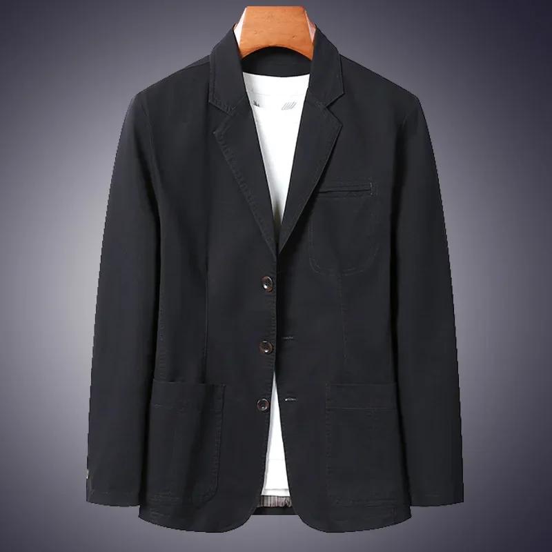 Blazer Men Fashion Business Solid Color Slim Fit Casual Work Cotton Korean Coat for Men Middle-aged Plus Size Loose Blazer