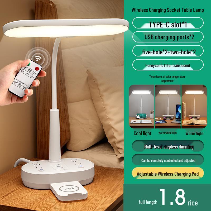 AA Grade LED Eye-Protection Desk Lamp with USB, Soft Light, Night Light, and Wireless Charging for Bedroom or Bedside