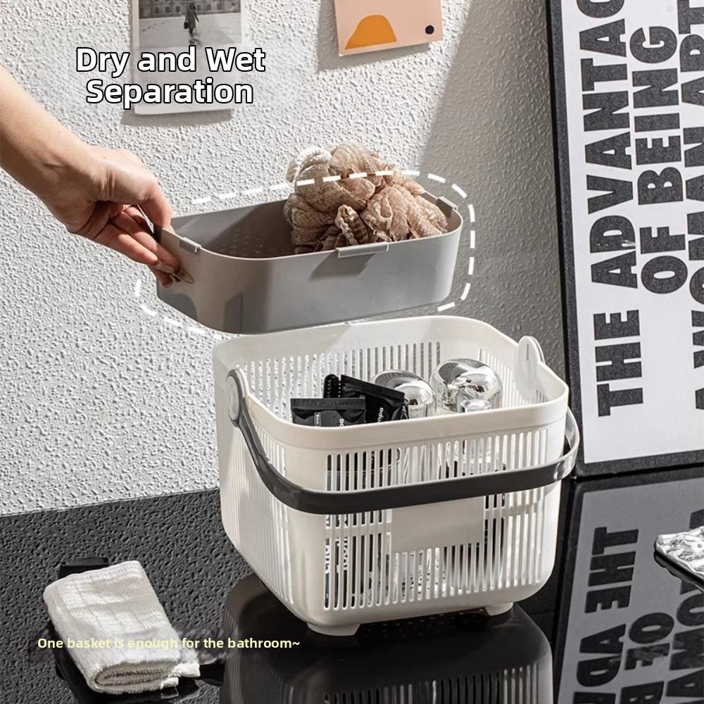 Hand-held Bath Basket Dual Compartment Storage Basket New Toiletries Basket Household